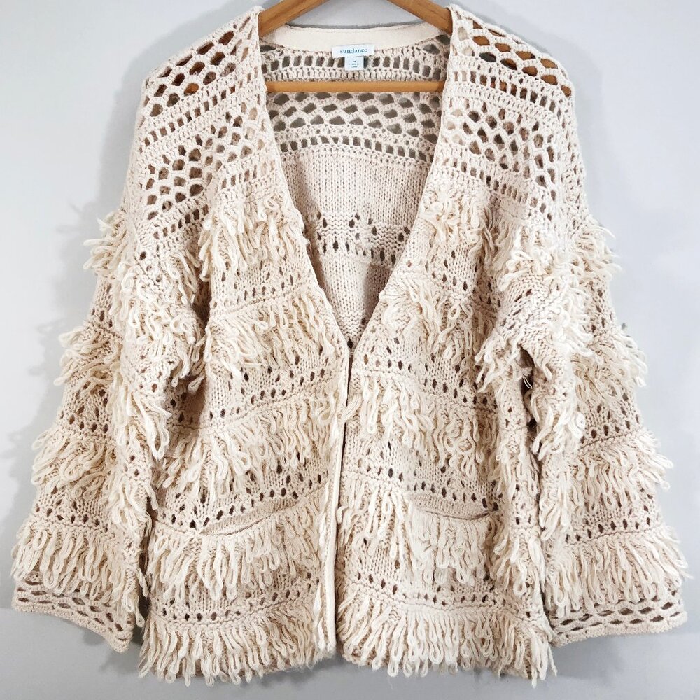 NWOT! SUNDANCE Natural Wonders Boho Crochet Knit Wool/Alpaca Cardigan in Cream - Picture 3 of 14